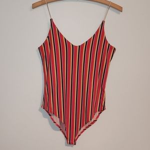 multicolour striped spaghetti strap body suit